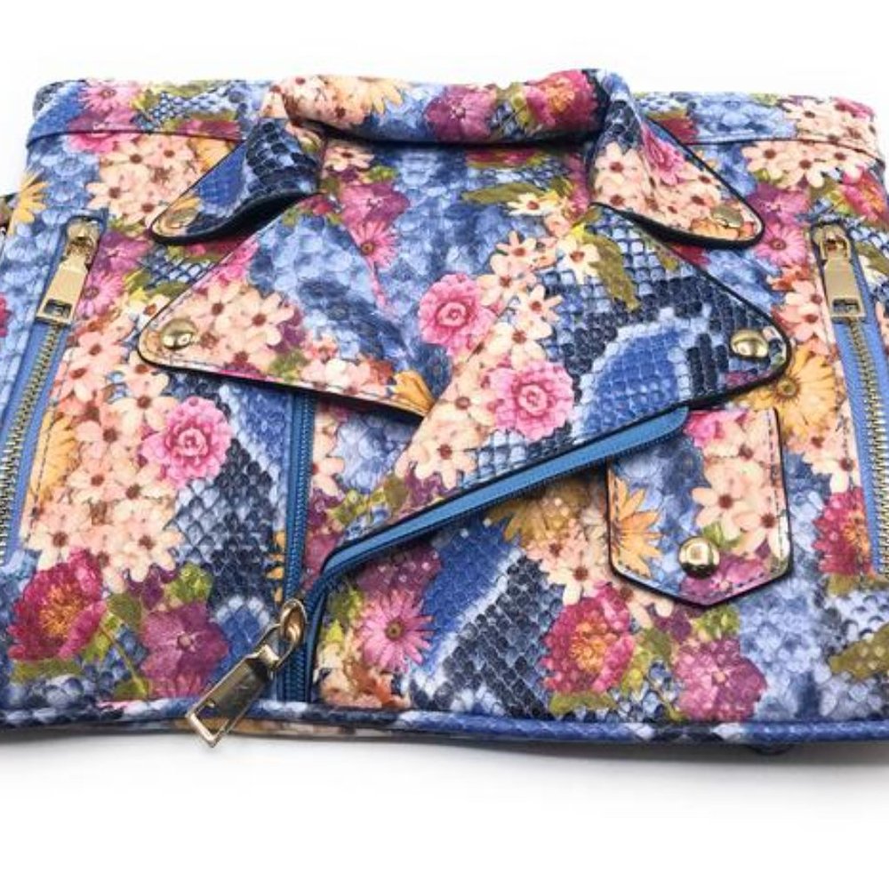 Le Miel Vegan Floral Zipper Clutch/Crossbody Blue Hand Bag NEW - Picture 4 of 7